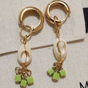 Mayamar 24k Gold Plated Conch Shell Dangle Huggies Earrings